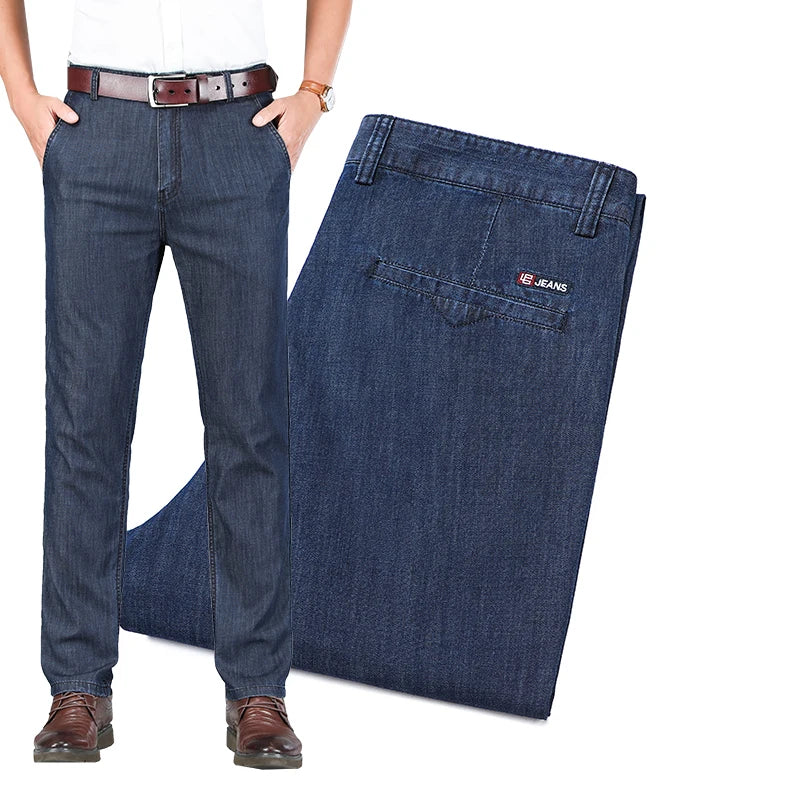 High-Waist Lightweight Straight Fit Jeans for Men