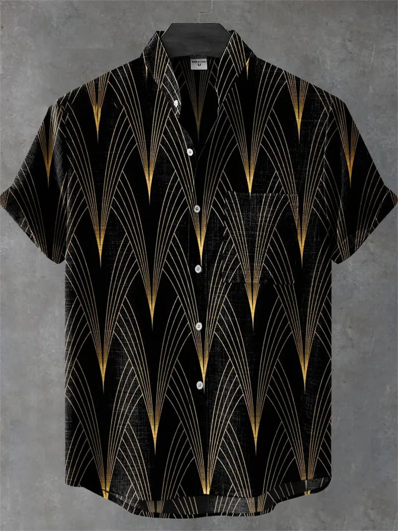 Geometric Print Men’s Linen Shirt