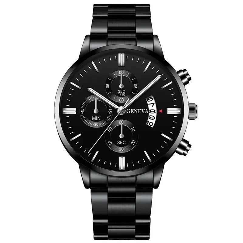 Black Stainless Steel Business Watch with Calendar & Date Display for Men