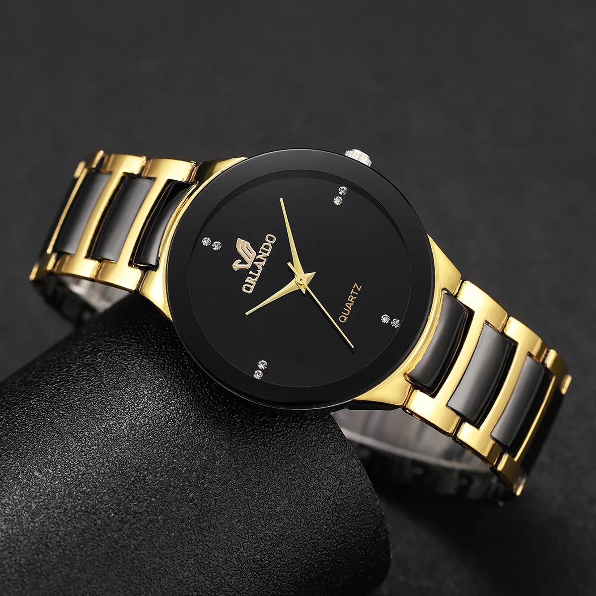 Black Steel Band Analog Quartz Timepiece for Men