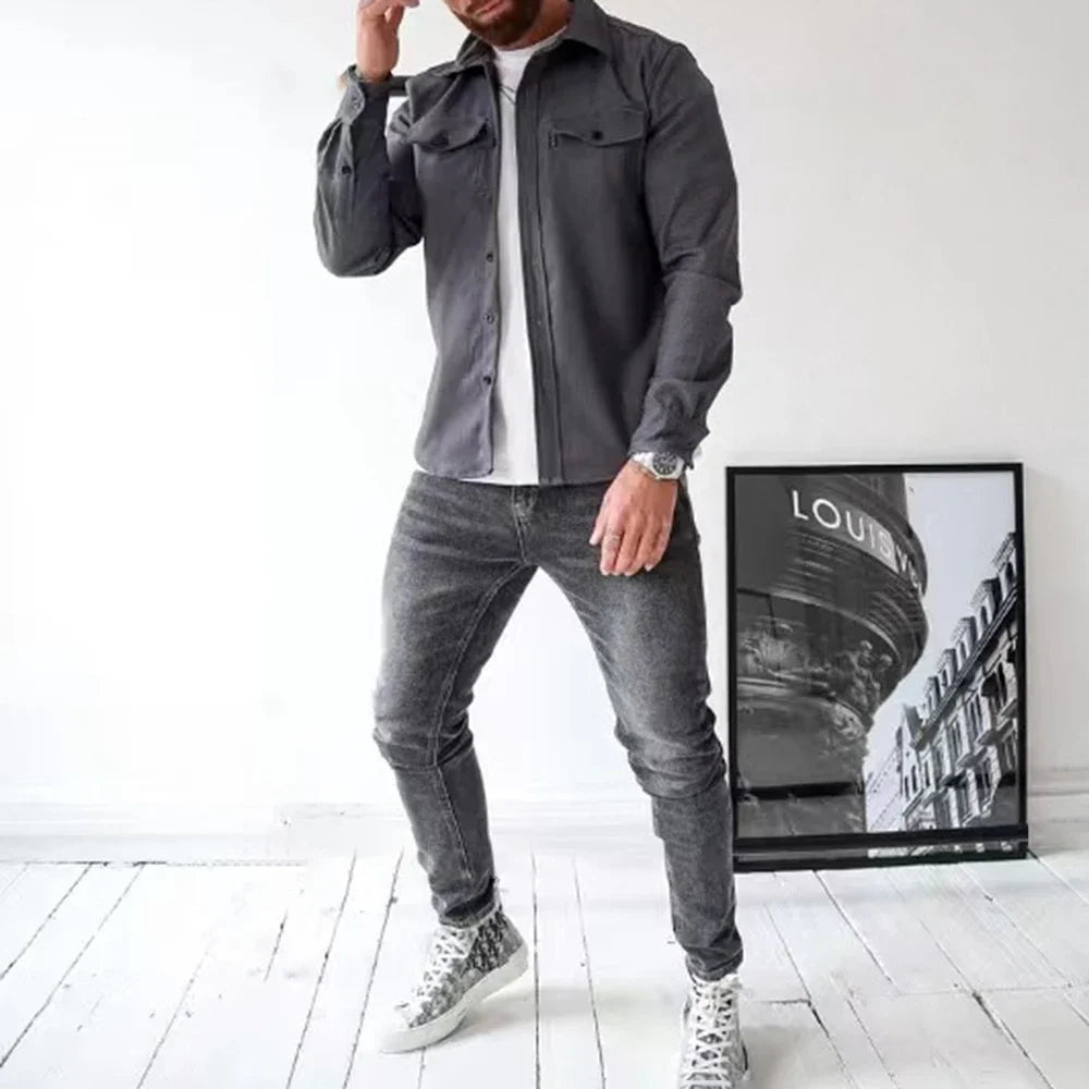 KOALA SYDNEY Koala Sydney Casual Long-Sleeved Shirt Jacket Men'S Autumn And Winter New American Street Fashion Solid Color Workwear Men'S Shirt