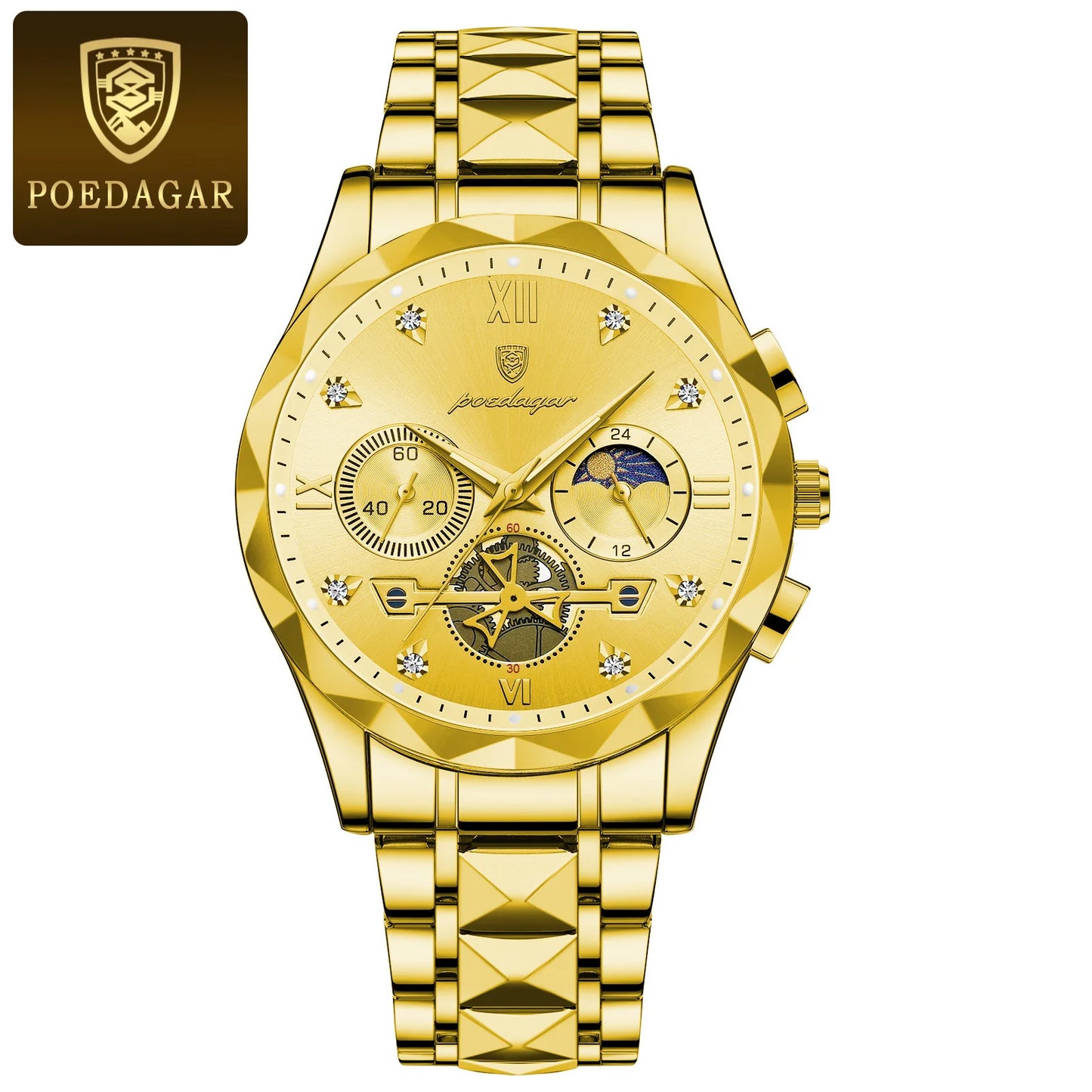 Man Waterproof Luminous Chronograph Quartz Timepiece with Stainless Steel Band
