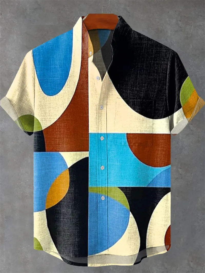 Geometric Print Men’s Linen Shirt