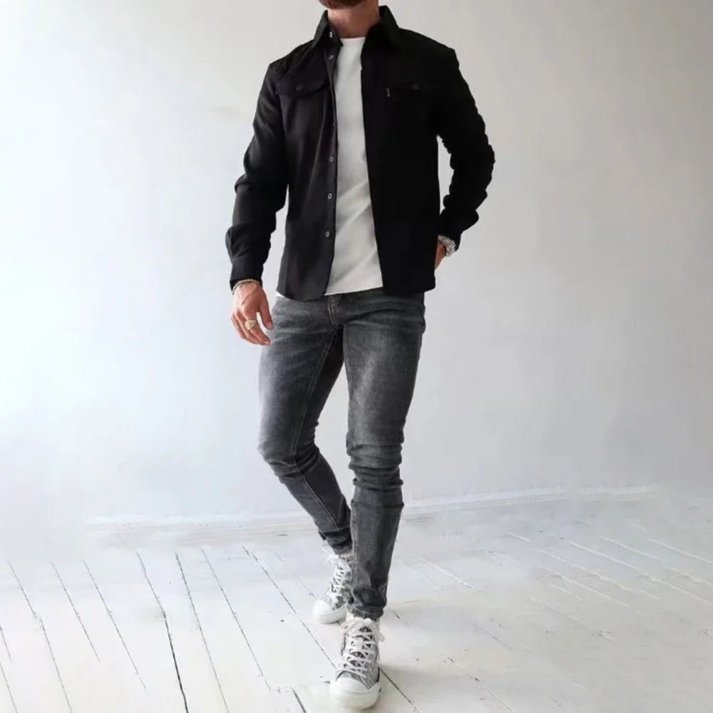 KOALA SYDNEY Koala Sydney Casual Long-Sleeved Shirt Jacket Men'S Autumn And Winter New American Street Fashion Solid Color Workwear Men'S Shirt