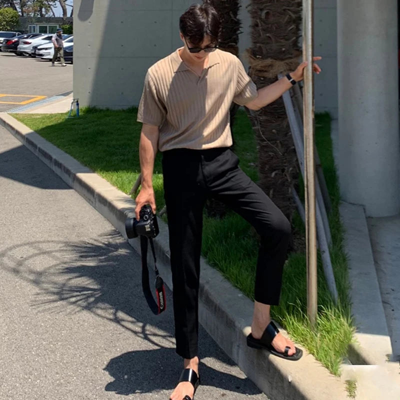 V-Neck Knitted Polo Shirt for Men