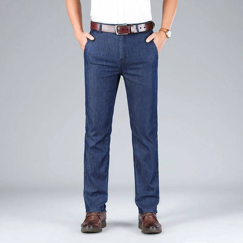 High-Waist Lightweight Straight Fit Jeans for Men