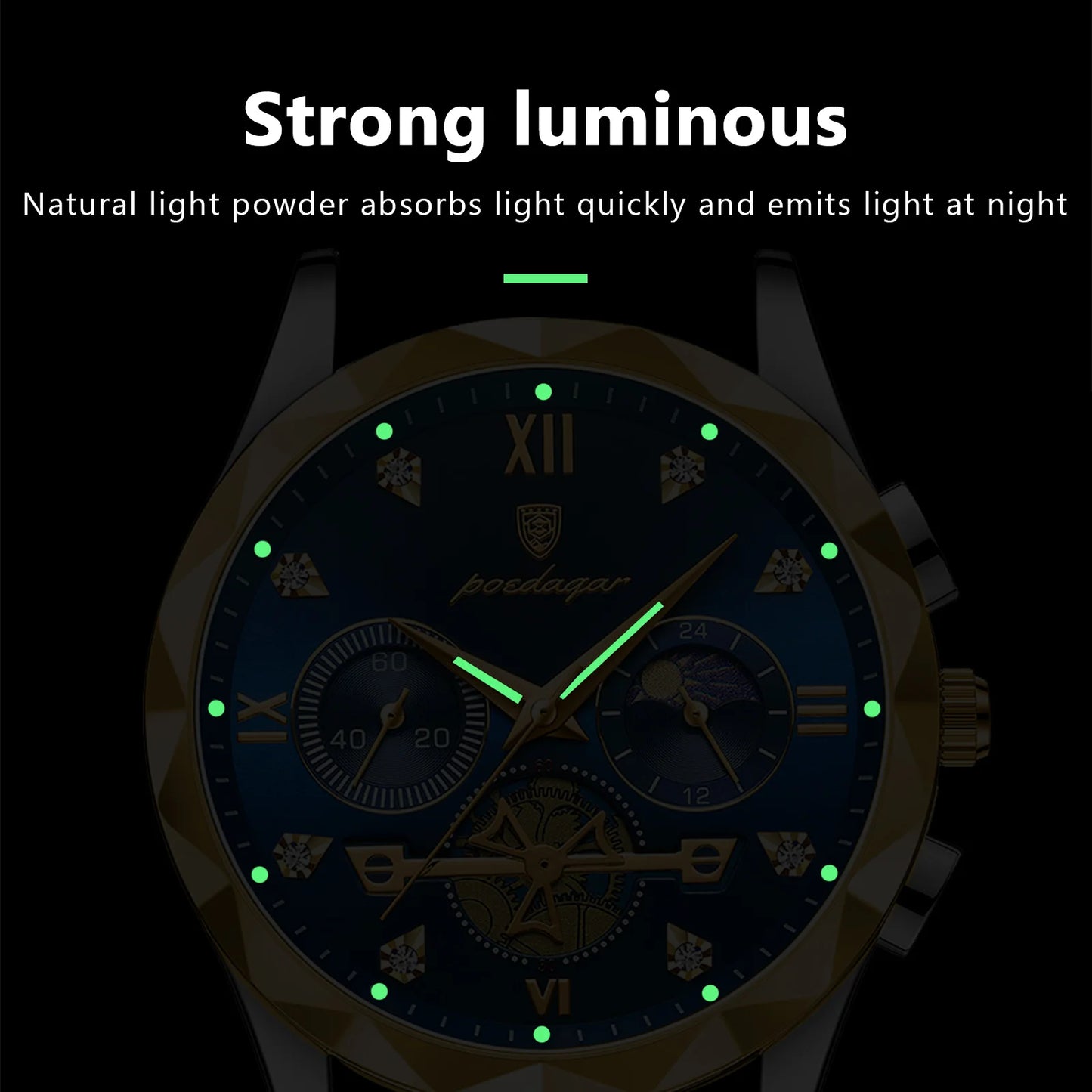 Man Waterproof Luminous Chronograph Quartz Timepiece with Stainless Steel Band