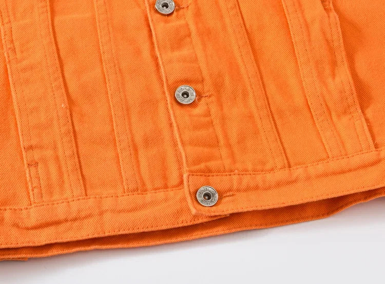 Men’s Trendy Orange Multi-Pocket Denim Jacket