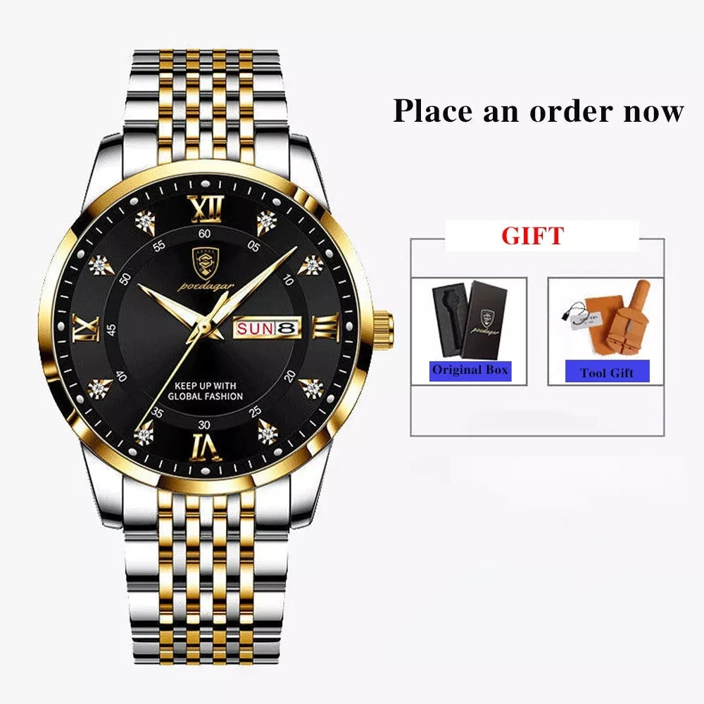 POEDAGAR Men's Luxury Quartz Watch – Stainless Steel