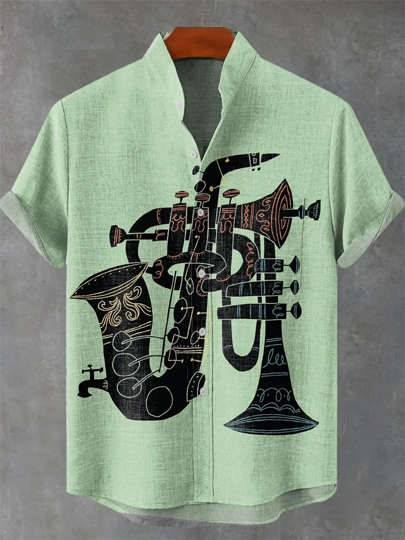 Geometric Print Men’s Linen Shirt