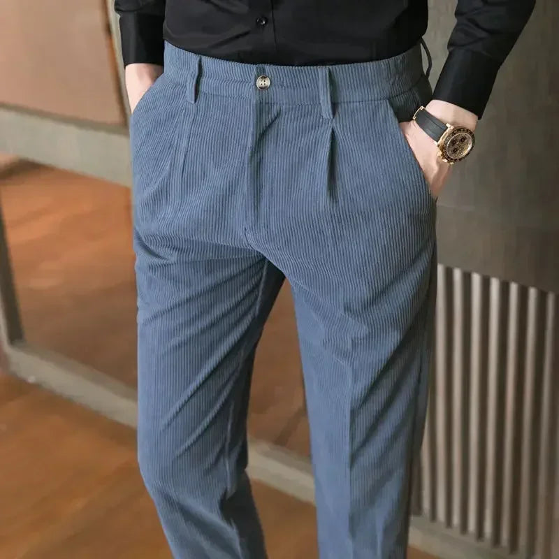Men's Corduroy Dress Pants, Slim Fit, Smart Casual Trousers for All Seasons