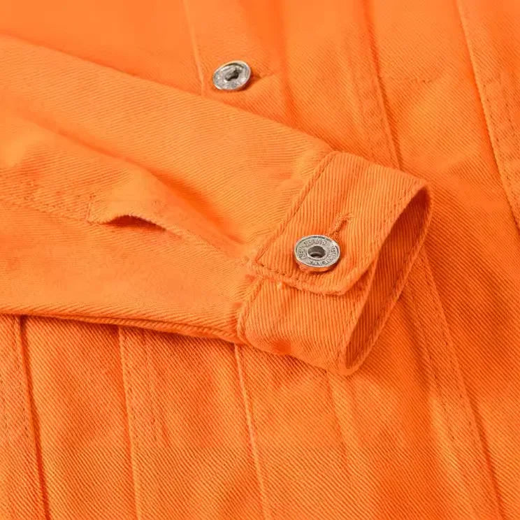 Men’s Trendy Orange Multi-Pocket Denim Jacket