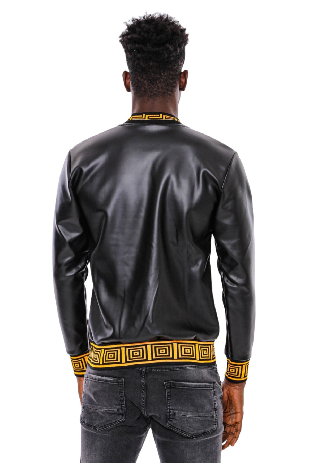 Black Leather Touch Printed Seasonal Coat