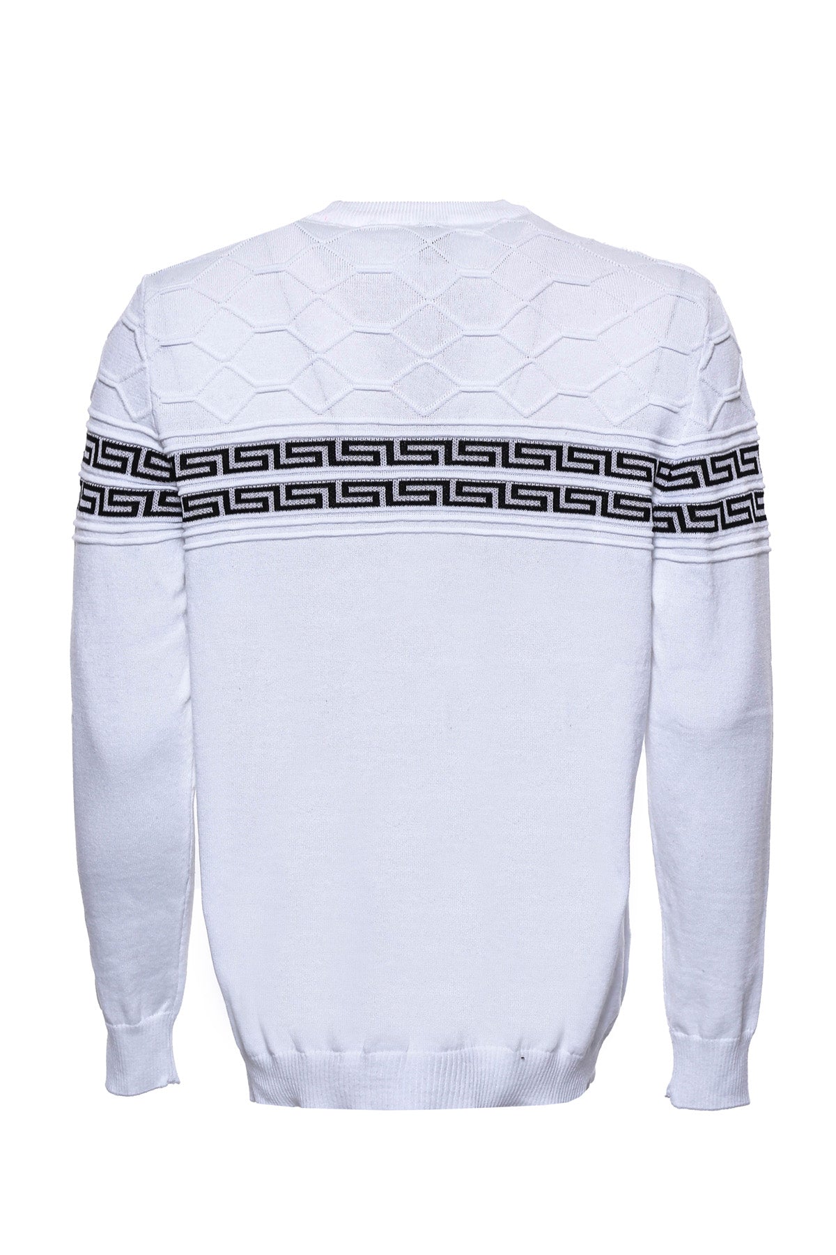 Circle Neck Knitwear Chest Patterned Over White