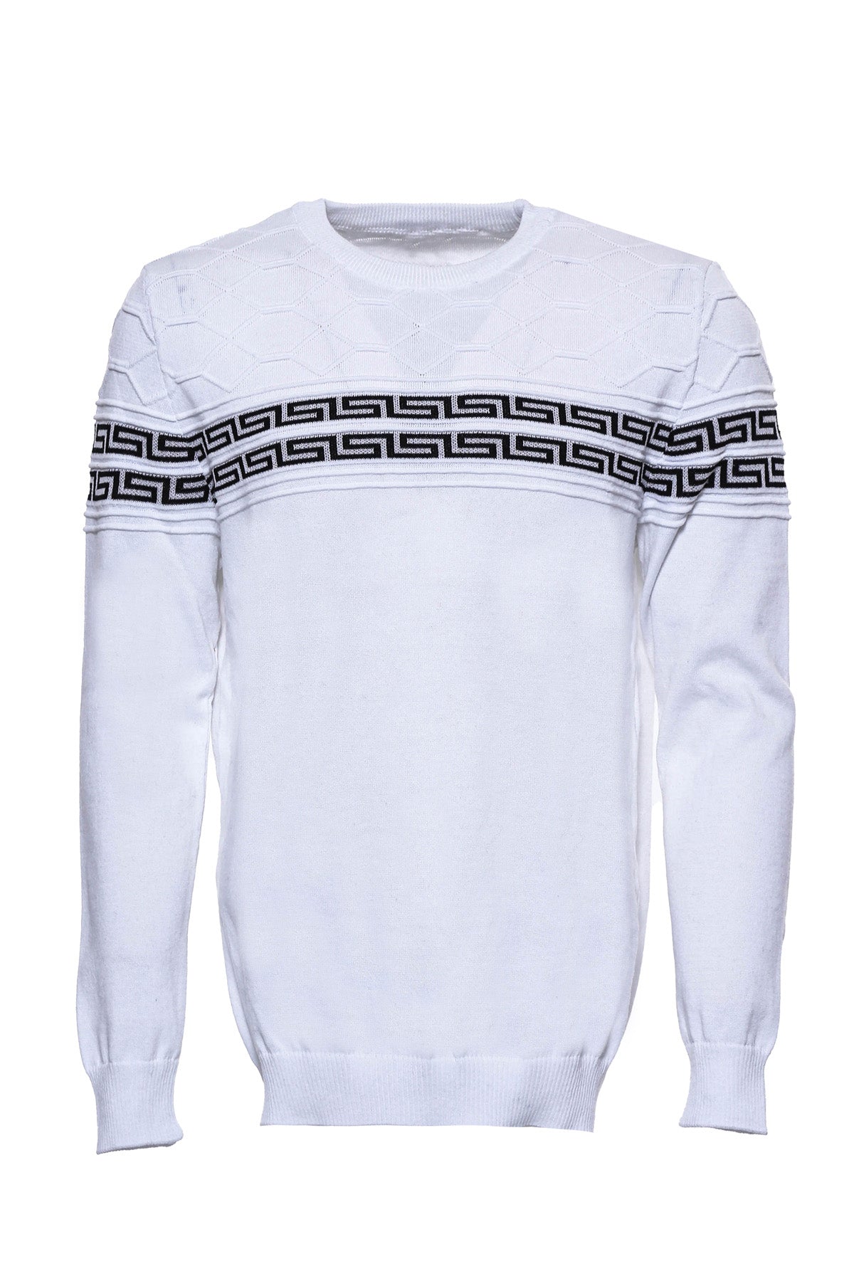 Circle Neck Knitwear Chest Patterned Over White