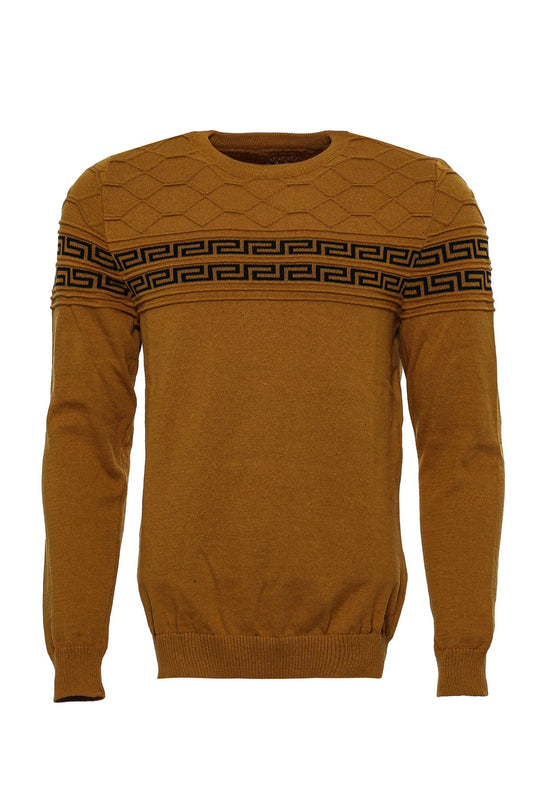 Crew Neck Knitwear Chest Patterned Over Camel