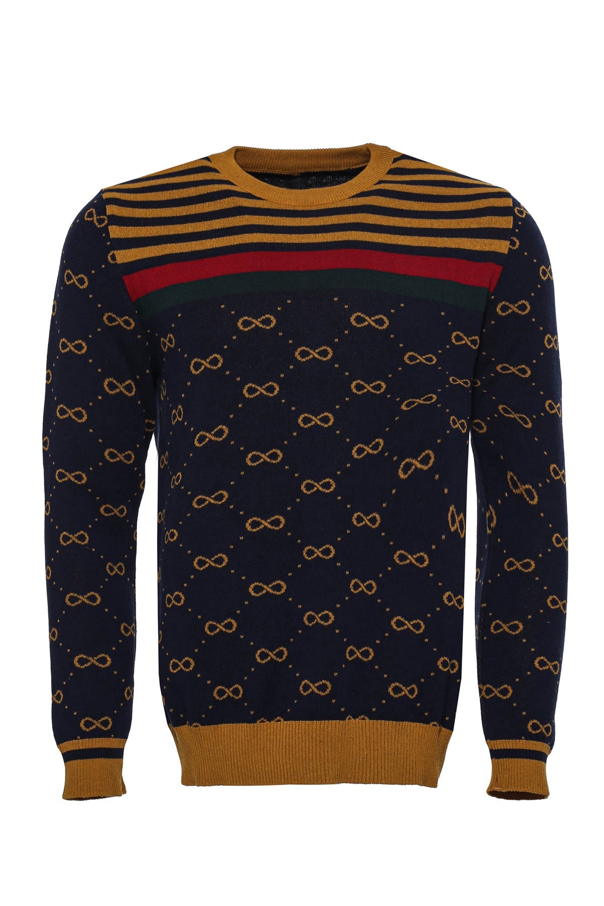 Camel Crew Neck Knitwear Asymmetric Patterned - Wessi