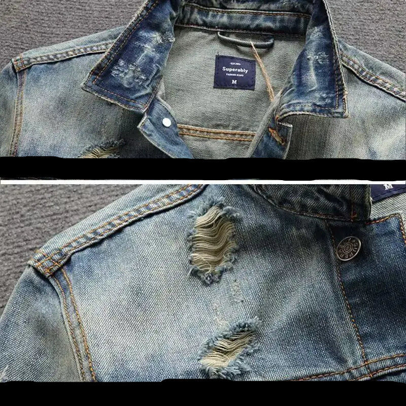 Men’s Korean Style Ripped Vintage Cargo Jacket