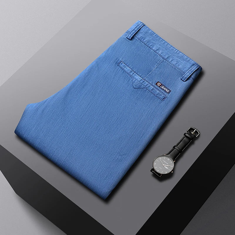High-Waist Lightweight Straight Fit Jeans for Men