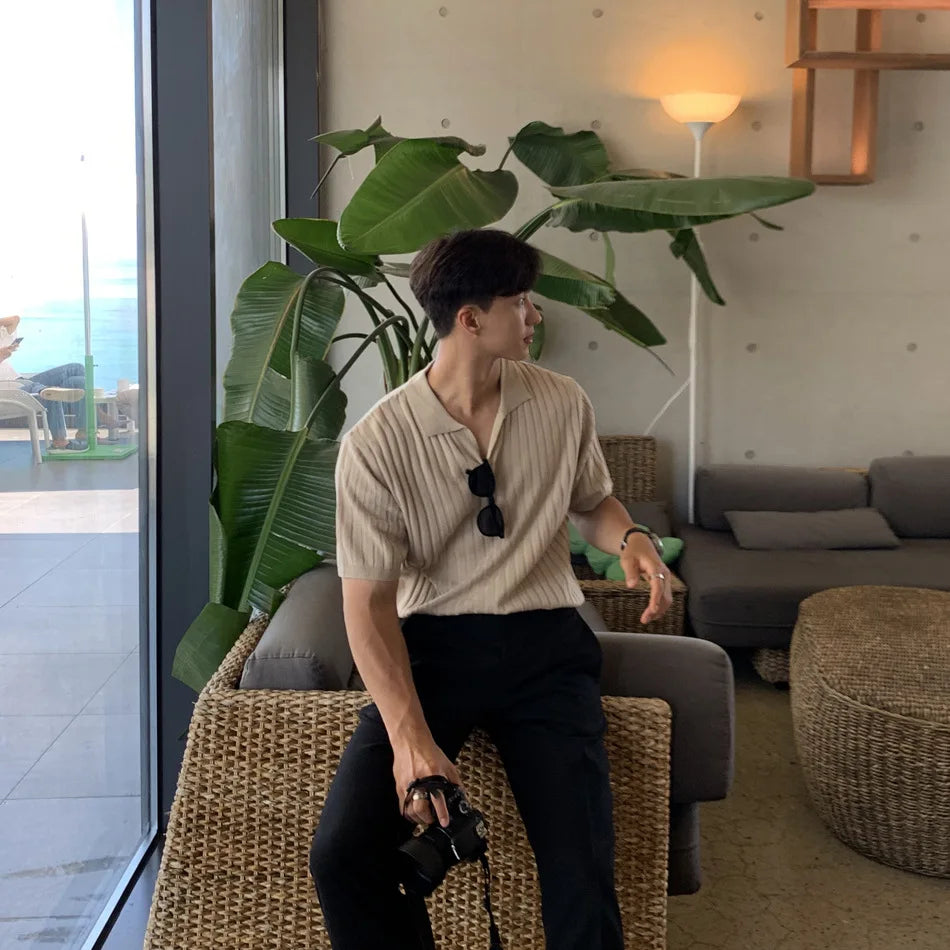 V-Neck Knitted Polo Shirt for Men