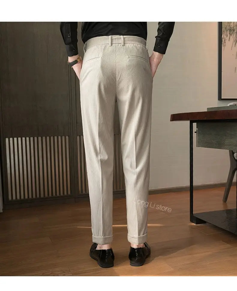 Men's Corduroy Dress Pants, Slim Fit, Smart Casual Trousers for All Seasons