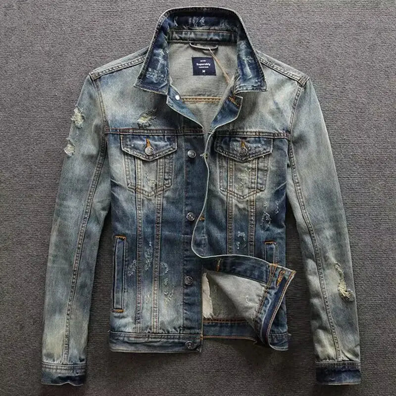 Men’s Korean Style Ripped Vintage Cargo Jacket
