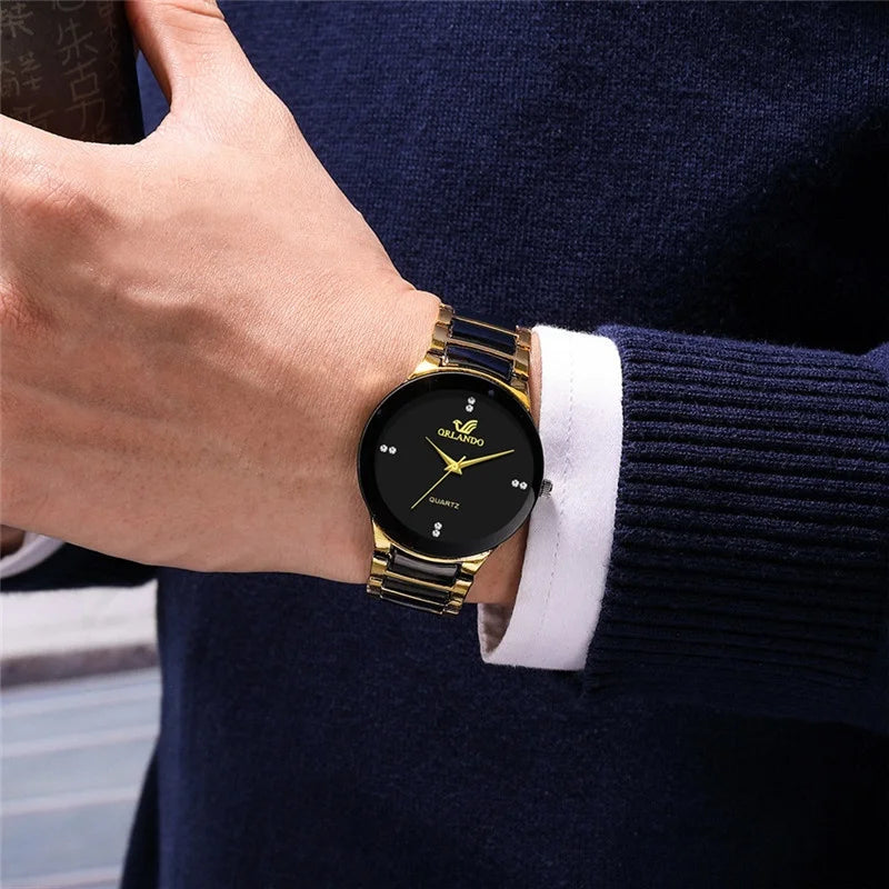Black Steel Band Analog Quartz Timepiece for Men