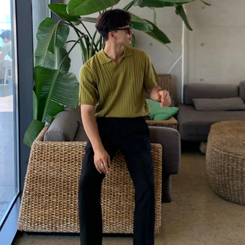 V-Neck Knitted Polo Shirt for Men