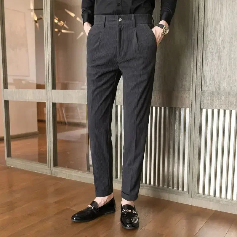 Men's Corduroy Dress Pants, Slim Fit, Smart Casual Trousers for All Seasons