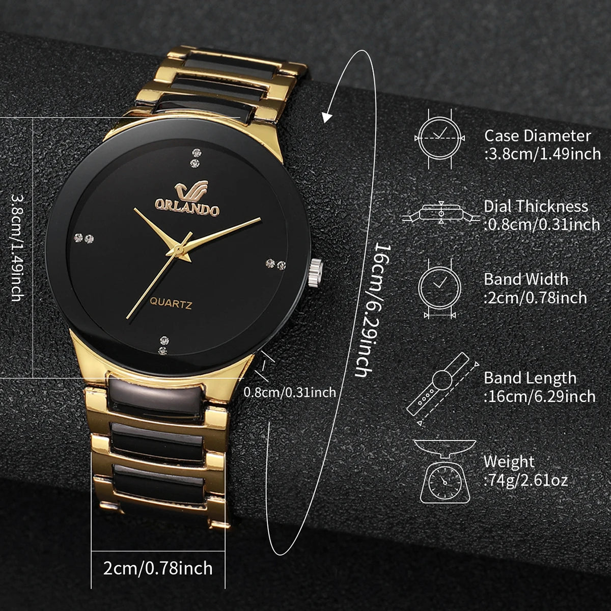 Black Steel Band Analog Quartz Timepiece for Men