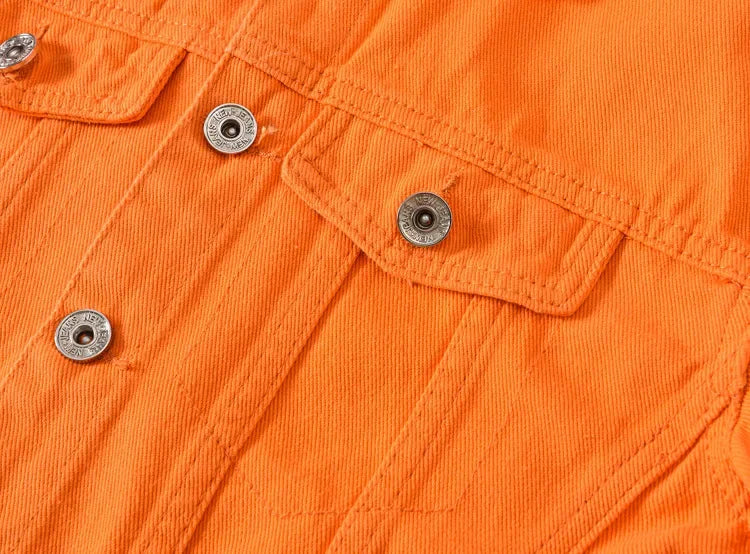 Men’s Trendy Orange Multi-Pocket Denim Jacket