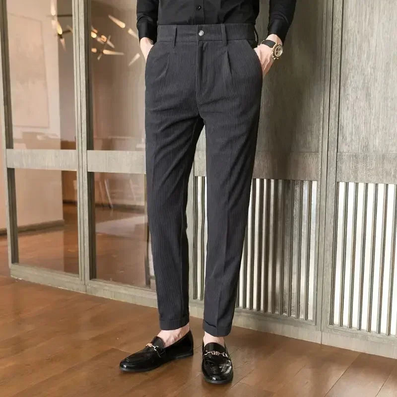 Men's Corduroy Dress Pants, Slim Fit, Smart Casual Trousers for All Seasons