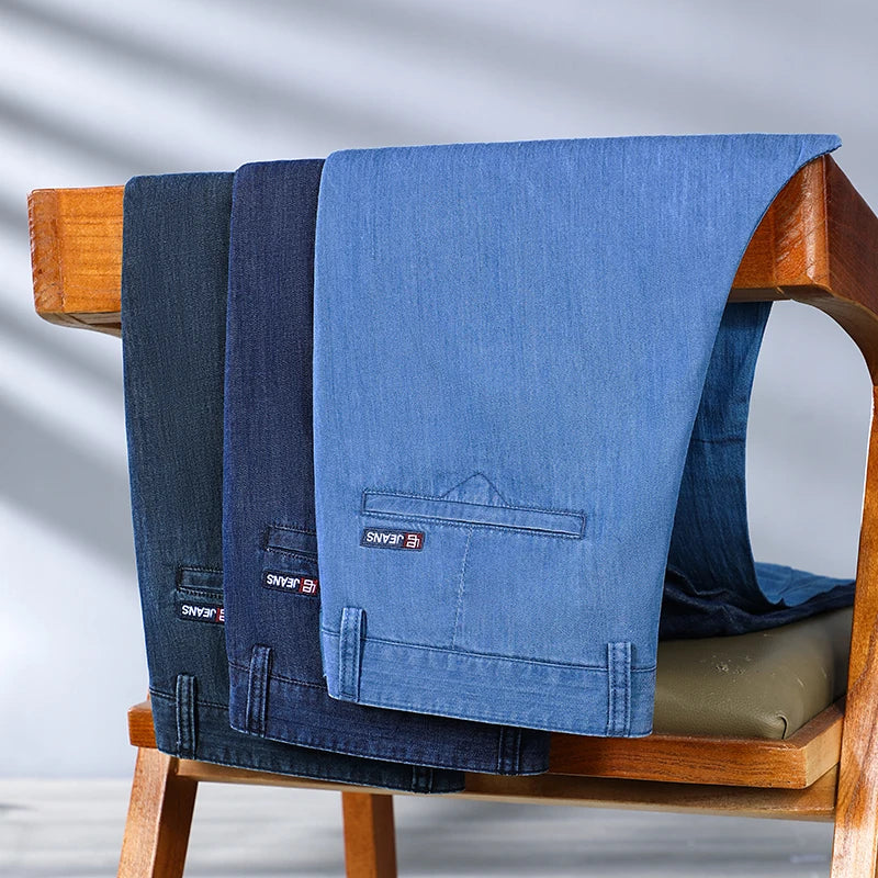High-Waist Lightweight Straight Fit Jeans for Men