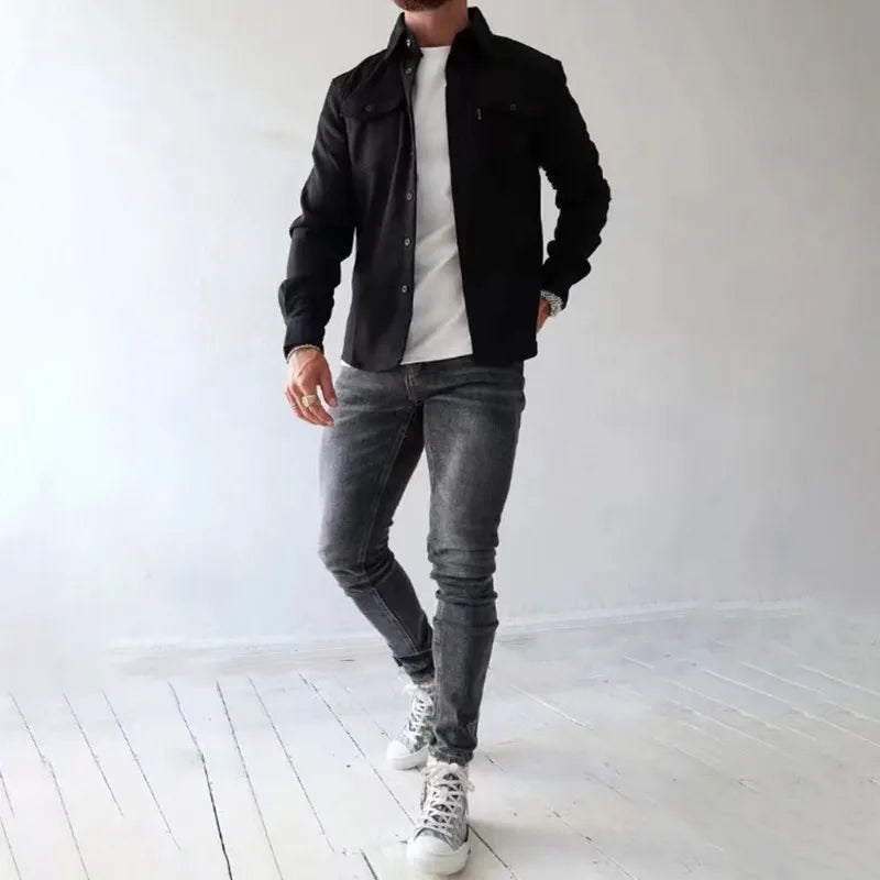KOALA SYDNEY Koala Sydney Casual Long-Sleeved Shirt Jacket Men'S Autumn And Winter New American Street Fashion Solid Color Workwear Men'S Shirt
