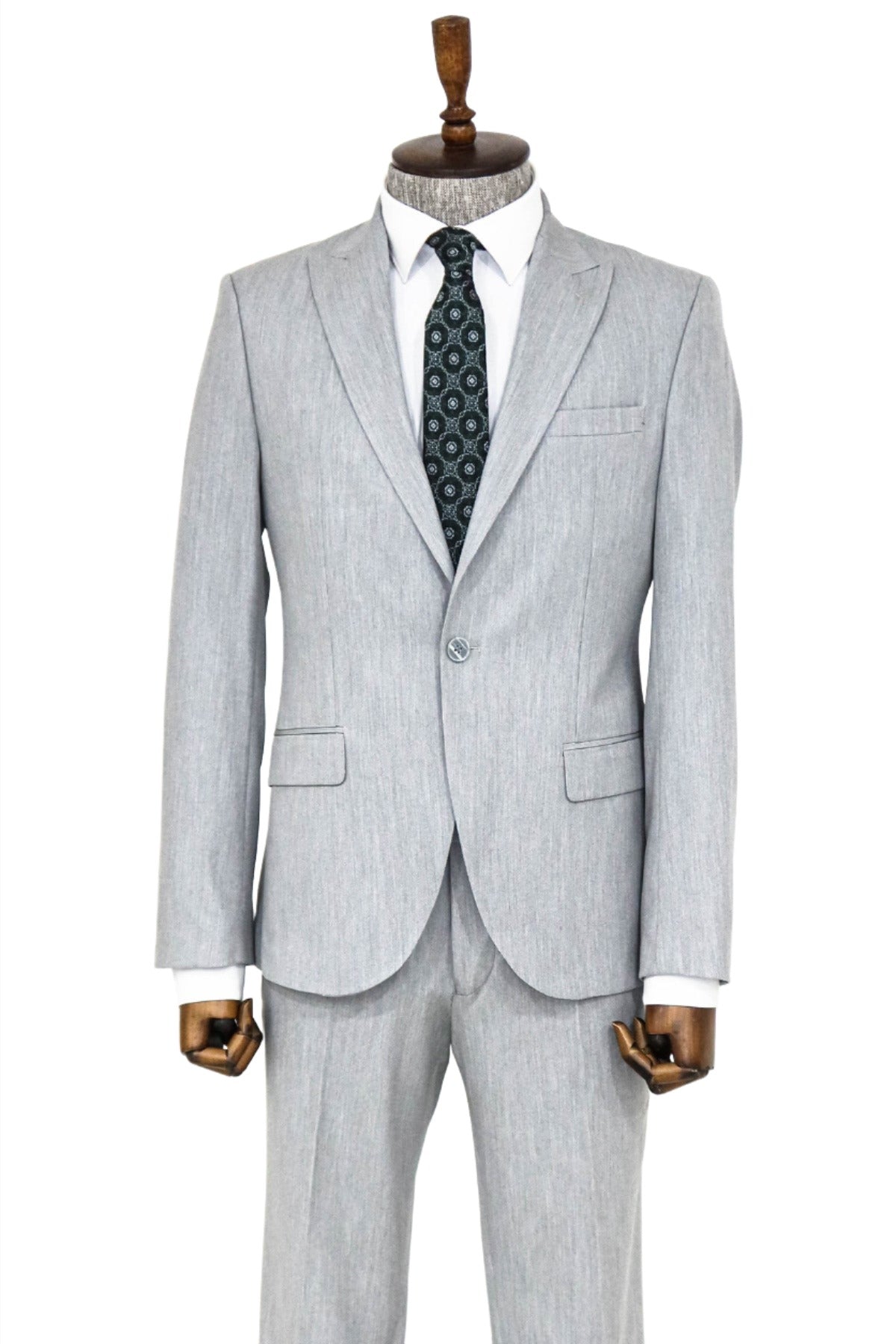 KOALA SYDNEY 2 Piece Plain Slim Fit Grey Men Suit and Shirt Combination -