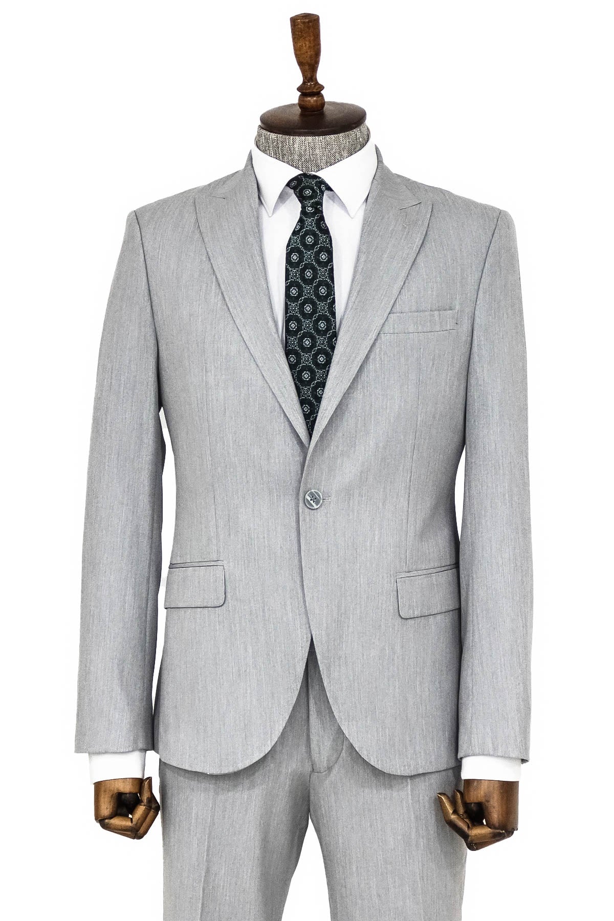 2 Piece Plain Slim Fit Grey Men Suit and Shirt Combination -