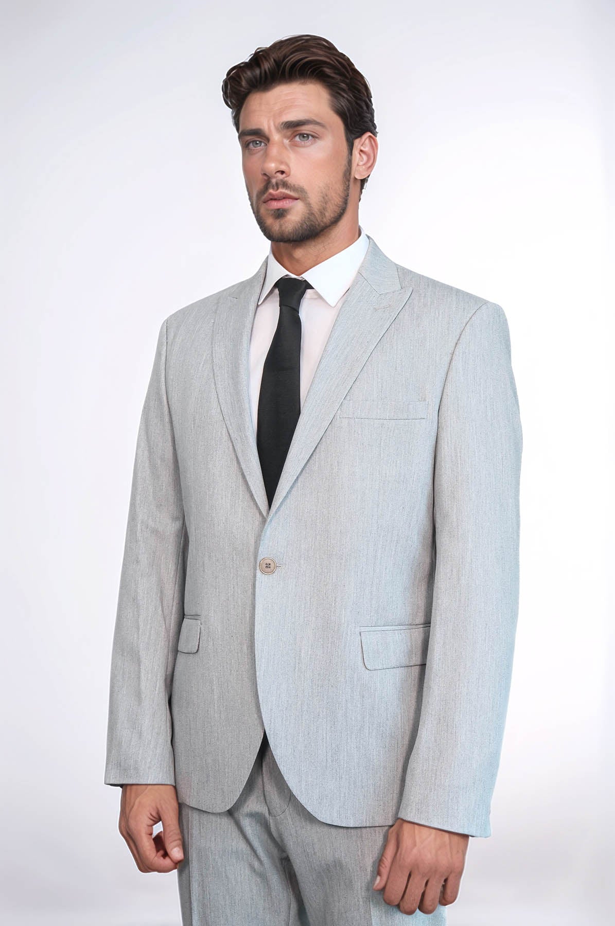 2 Piece Plain Slim Fit Light Grey Men Suit