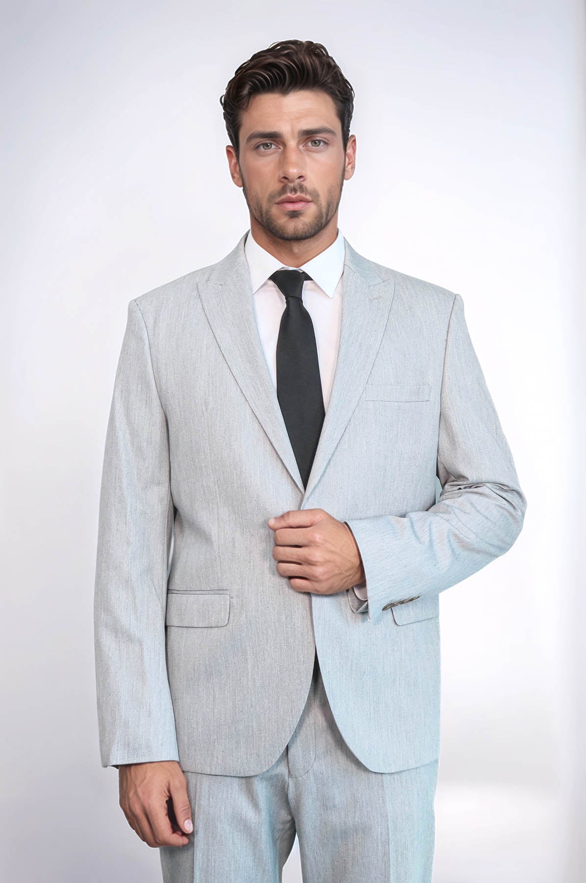 2 Piece Plain Slim Fit Light Grey Men Suit