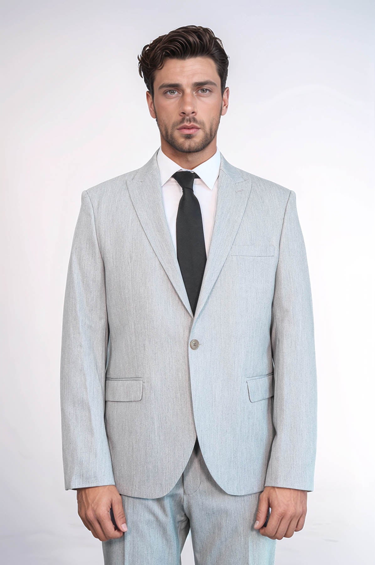 2 Piece Plain Slim Fit Light Grey Men Suit