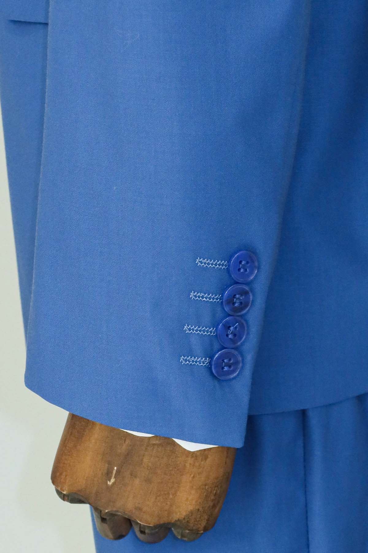 Wide Peak Lapel Striped Slim Fit Blue Men Double-Breasted Suit and Shirt Combination-