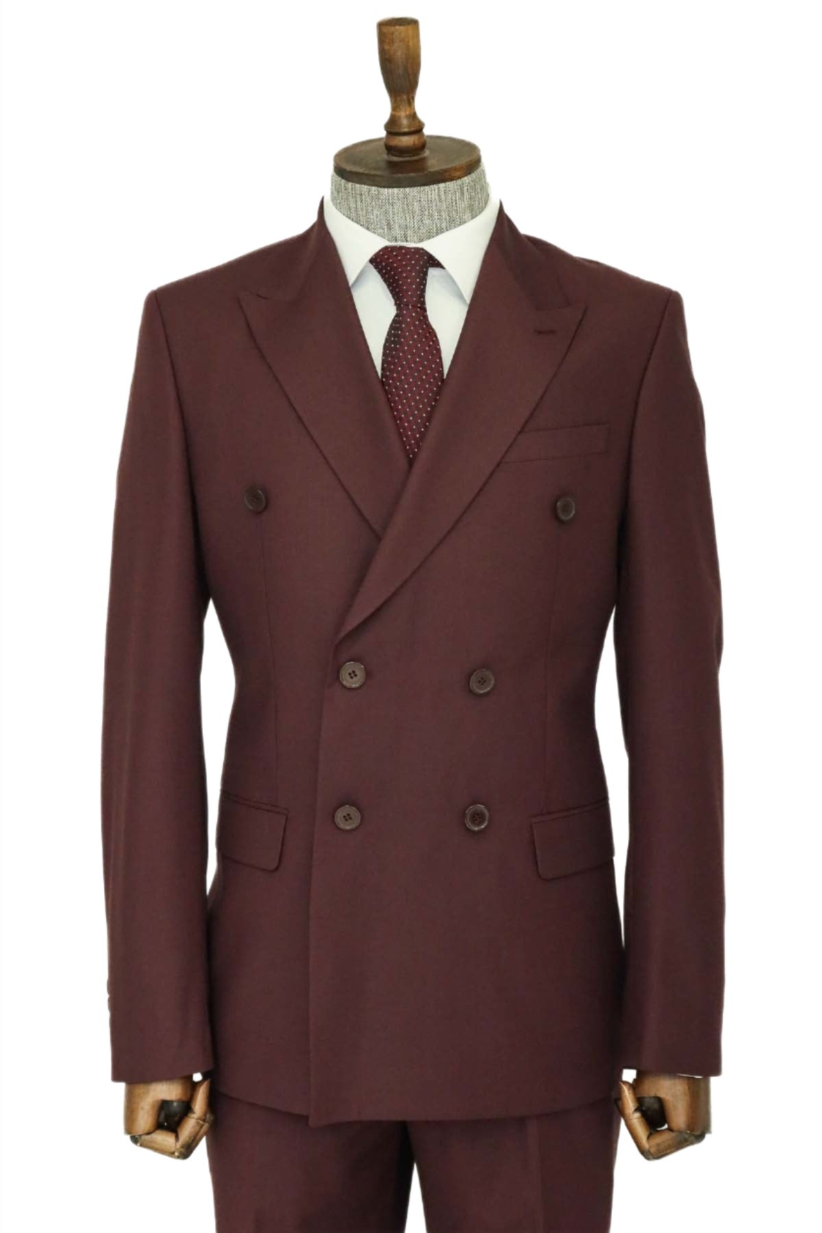 KOALA SYDNEY Wide Peak Collar Slim Fit Burgundy Men Double-Breasted Suit and Shirt Combination
