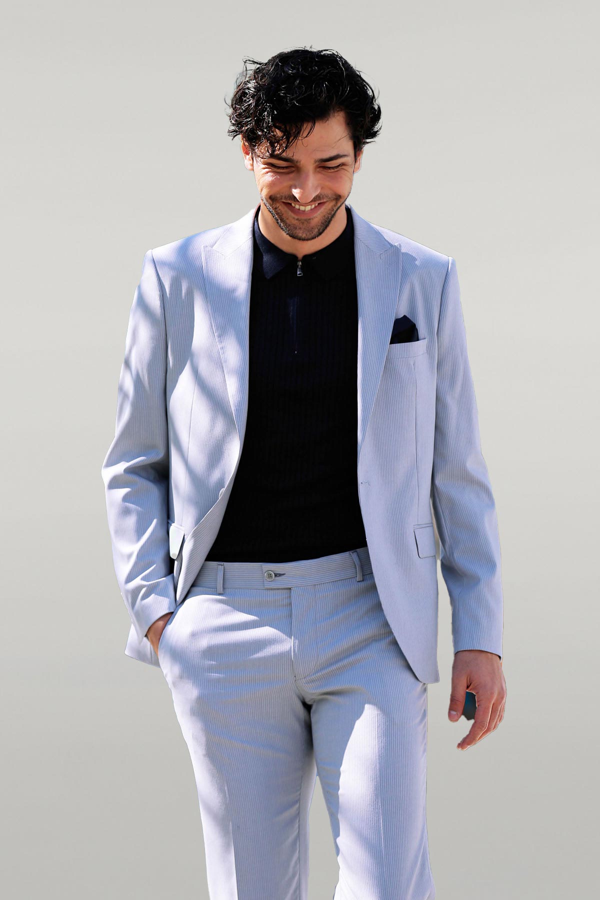 2 Piece Striped Light Blue Men Suit -