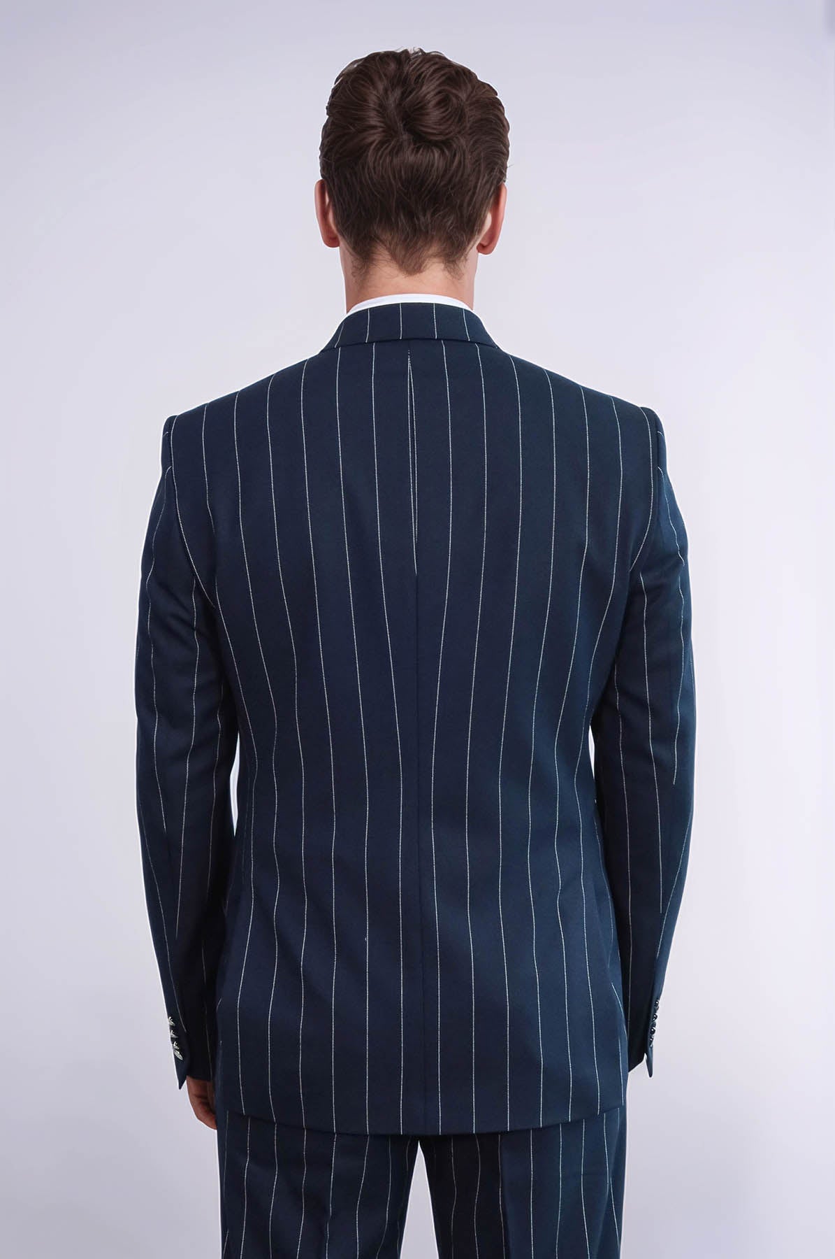 KOALA SYDNEY Pinstripe Double Breasted Men’s Navy Blue Suit with Silver Button Details
