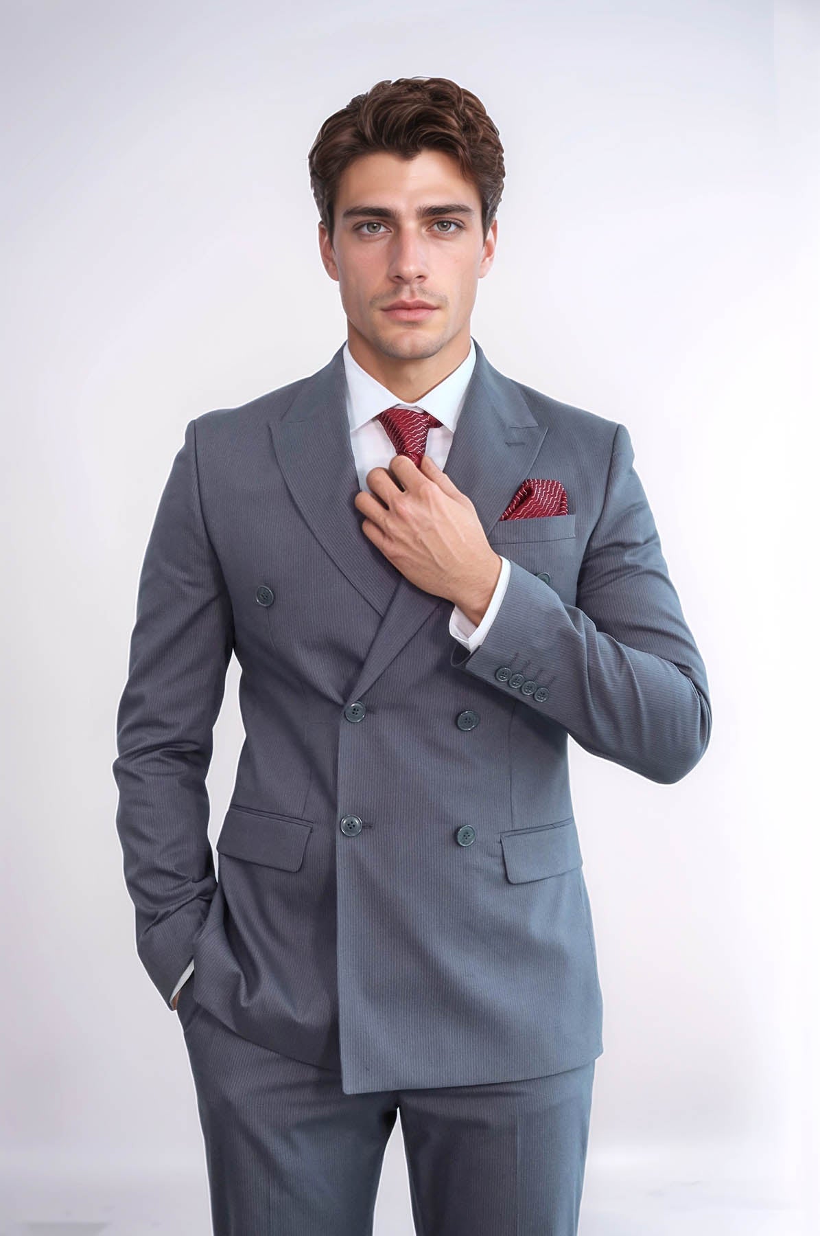 KOALA SYDNEY Classic Pinstripe Double Breasted Men's Taupe Suit