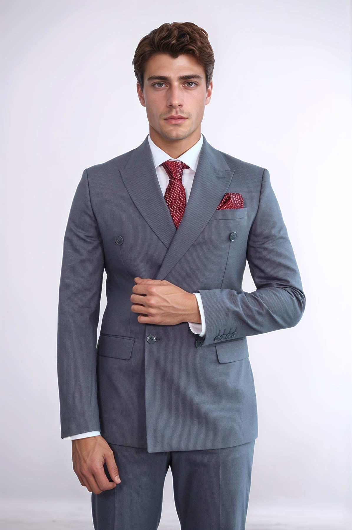 KOALA SYDNEY Classic Pinstripe Double Breasted Men's Taupe Suit