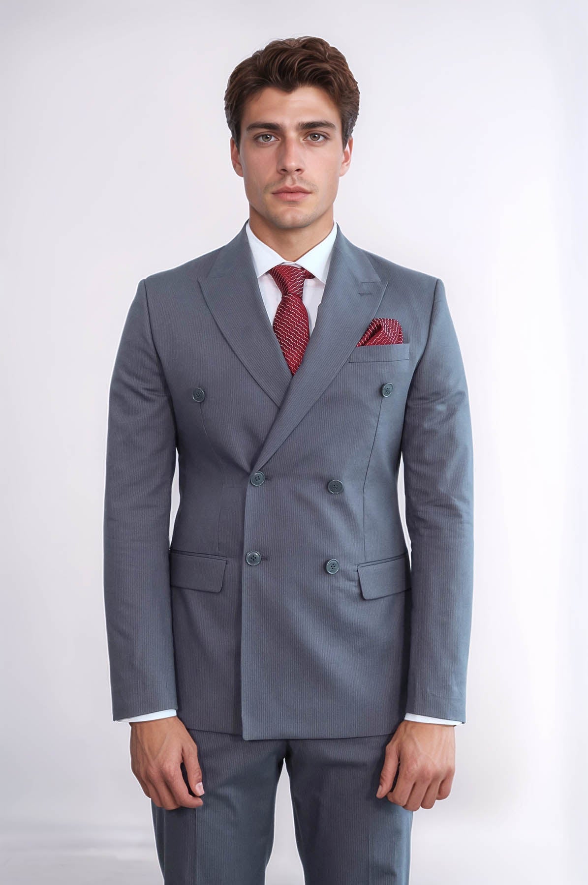 KOALA SYDNEY Classic Pinstripe Double Breasted Men's Taupe Suit