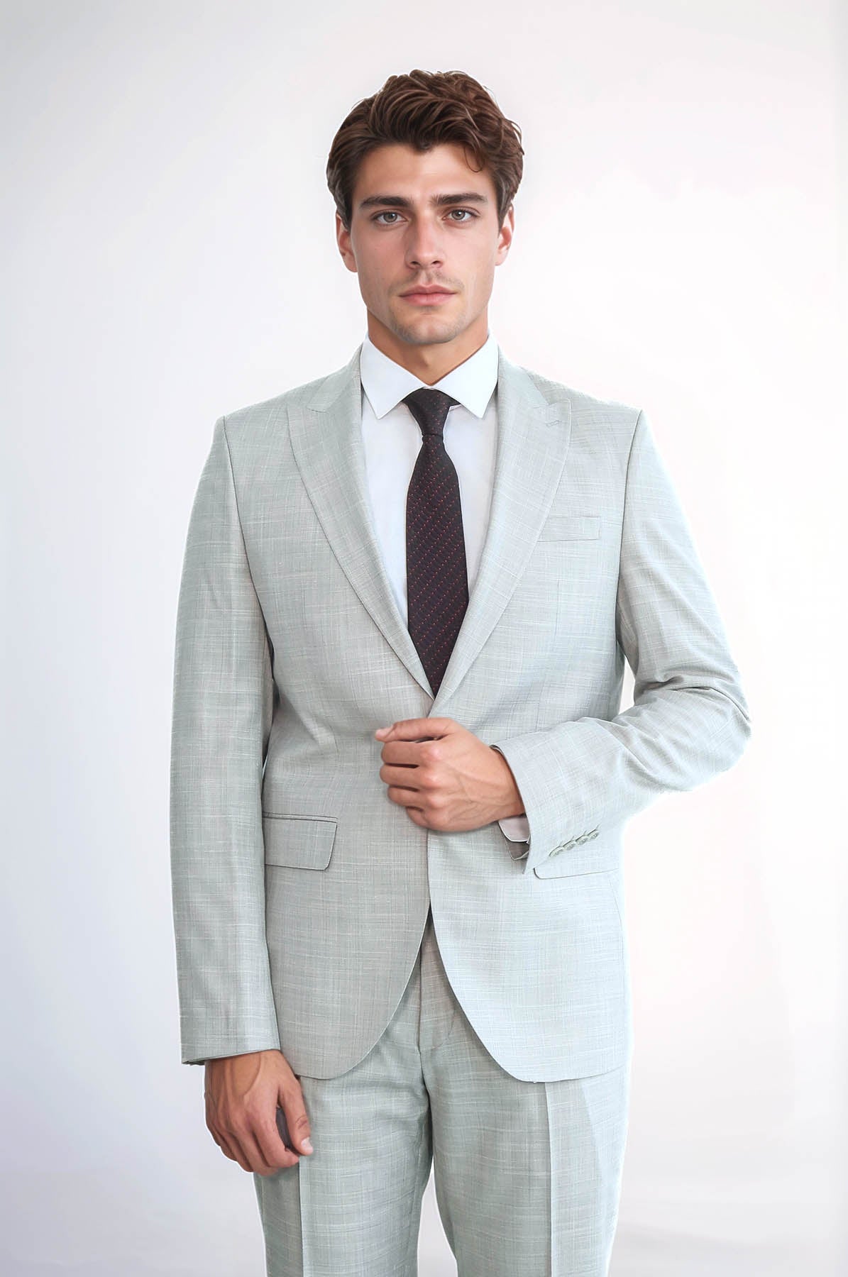 Two Piece Slim Fit Single Button Light Grey Men Suit