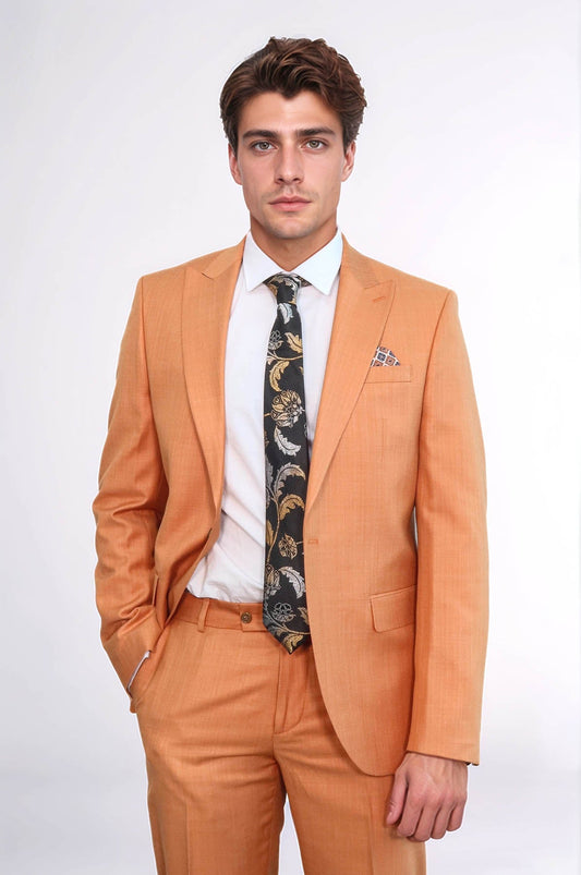 Two Piece Slim Fit Single Button Mustard Yellow Men Suit