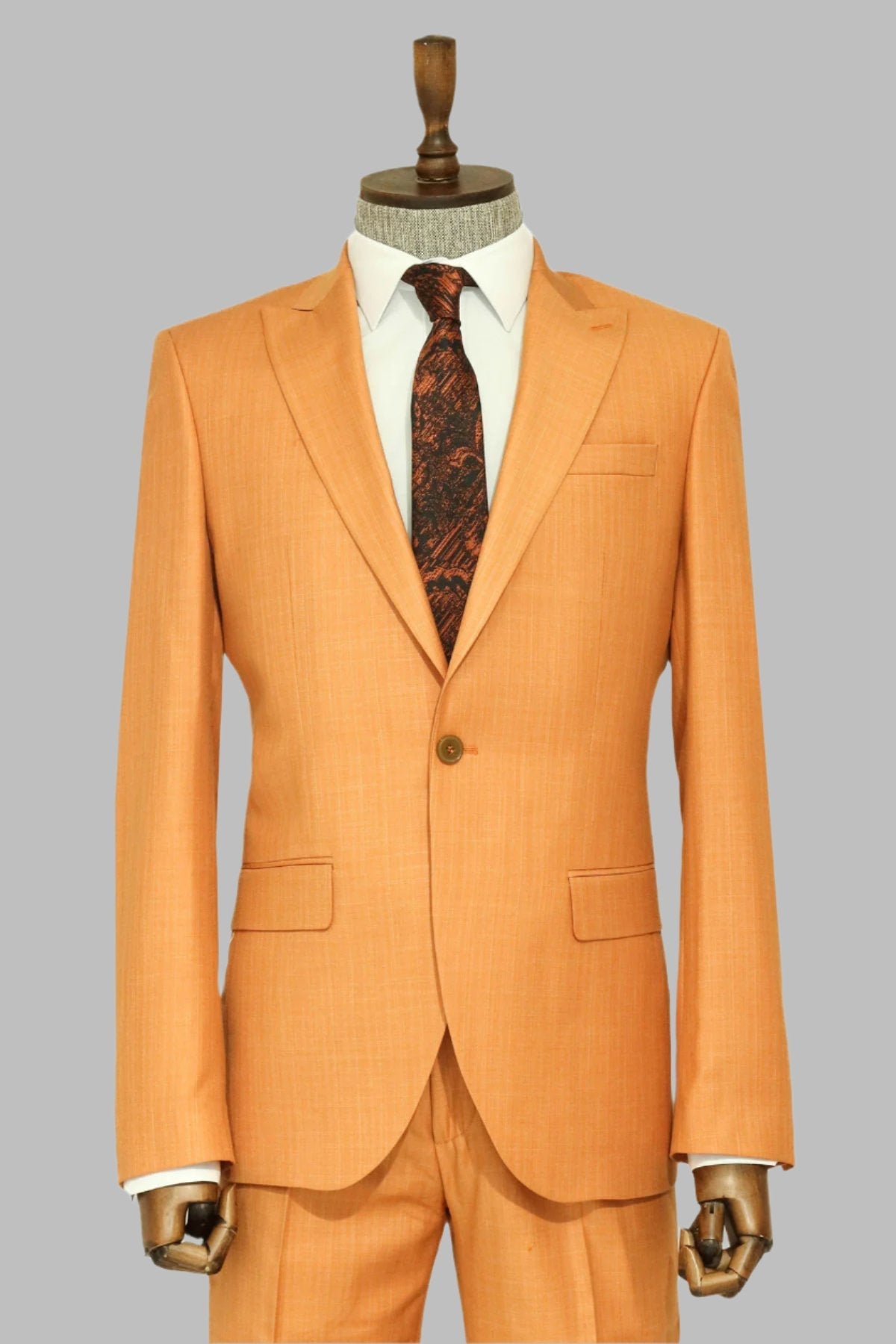 KOALA SYDNEY Peach Slim Fit Suit with Striped Scarf and Black Knitwear - Professional Business Look