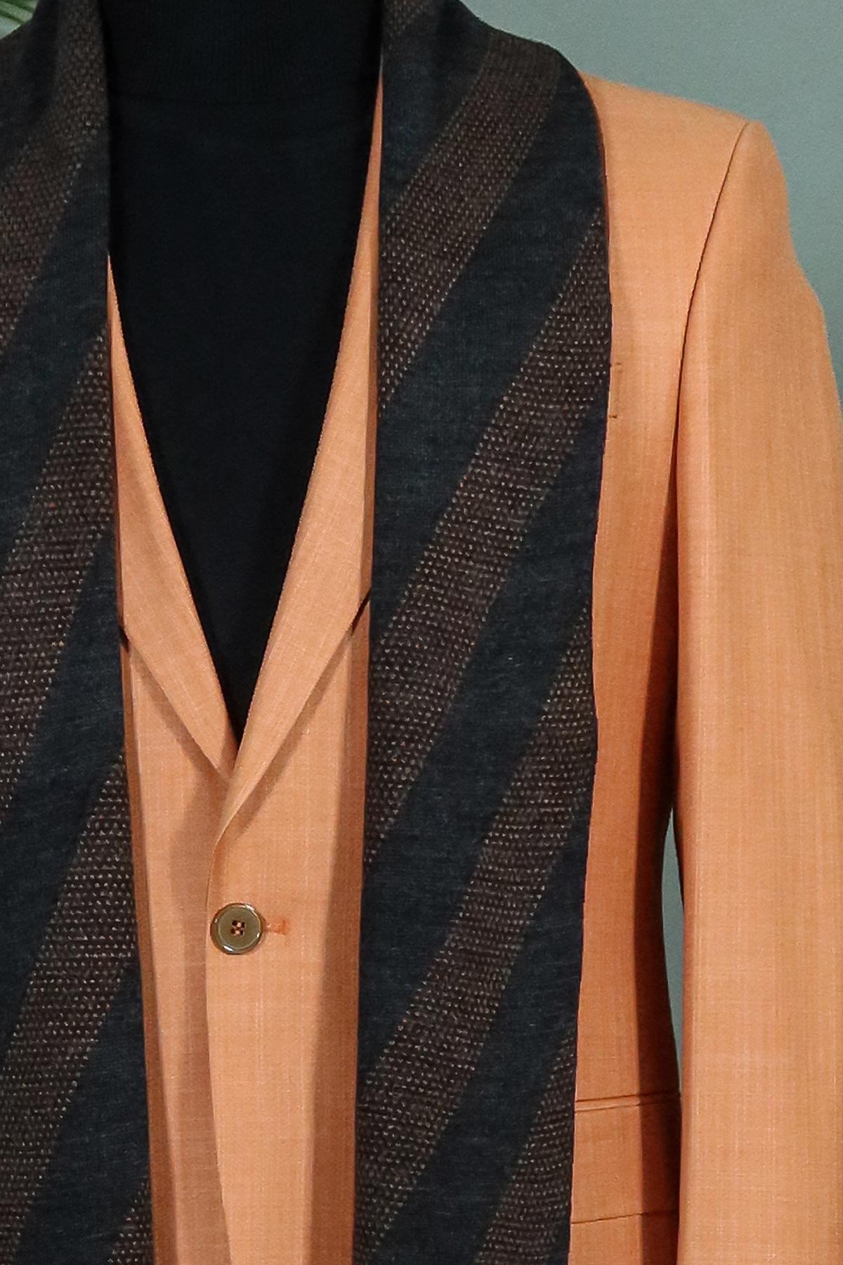 KOALA SYDNEY Peach Slim Fit Suit with Striped Scarf and Black Knitwear - Professional Business Look